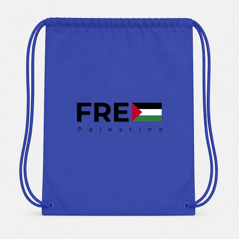 Free Palestine Black Drawstring Bag - Blue