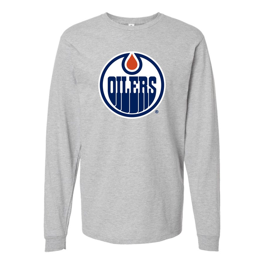 Men's Edmonton Oilers Long sleeves Cotton Blend T-Shirt - Gray