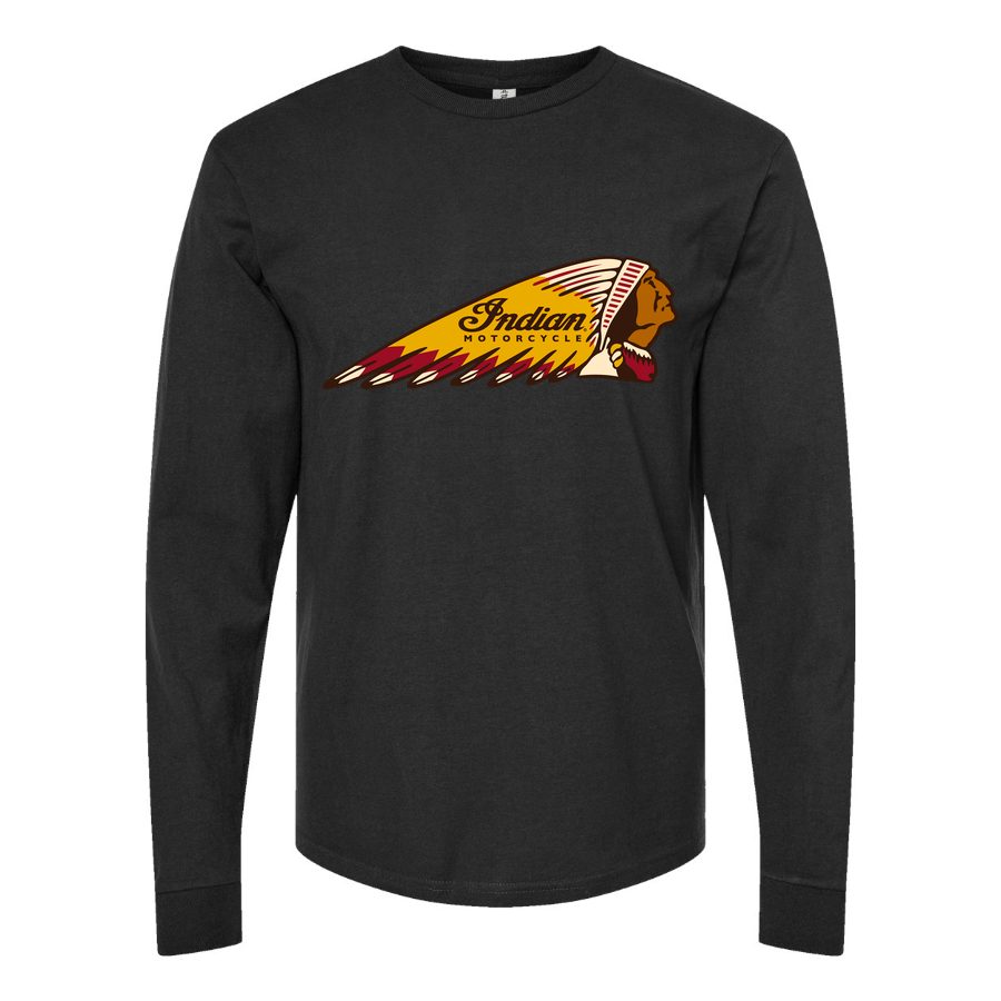 Men's Indian-Motorcycle-Logo Long sleeves Cotton Blend T-Shirt - Black