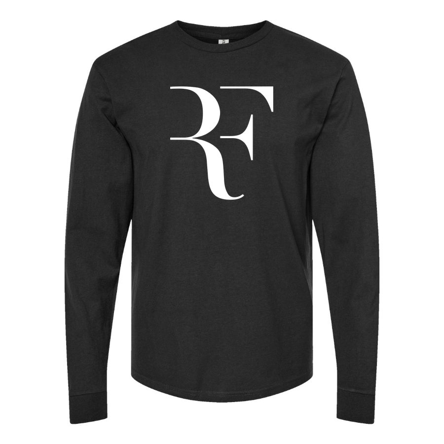 Men's Roger-Federer-logo-white Long sleeves Cotton Blend T-Shirt - Black