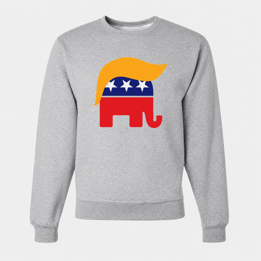 Men's Trump Hair GOP Elephant Crewneck Sweatshirt - Gray