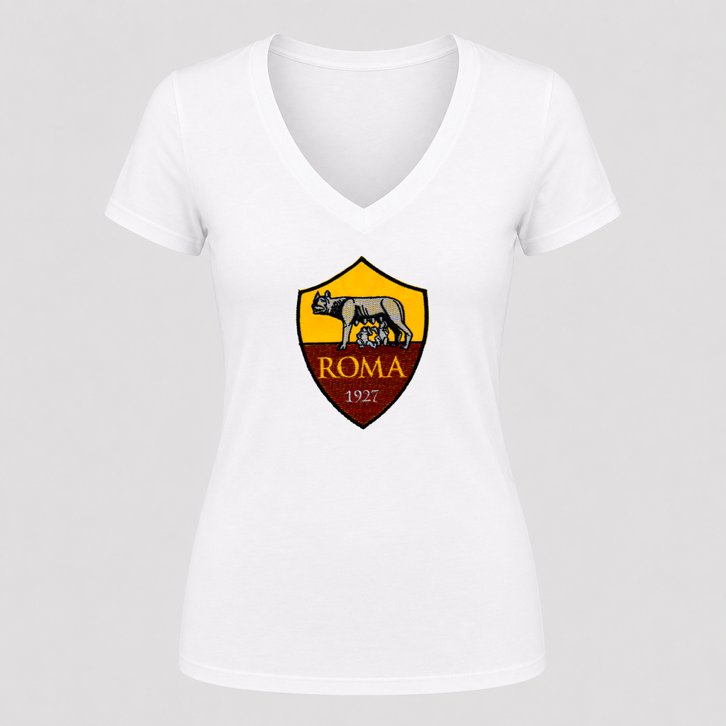 Women's AS Roma FC V Neck T-Shirt in white