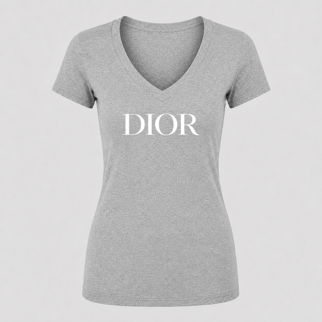 Women's Dior White Alternate Design V Neck T-Shirt in gray