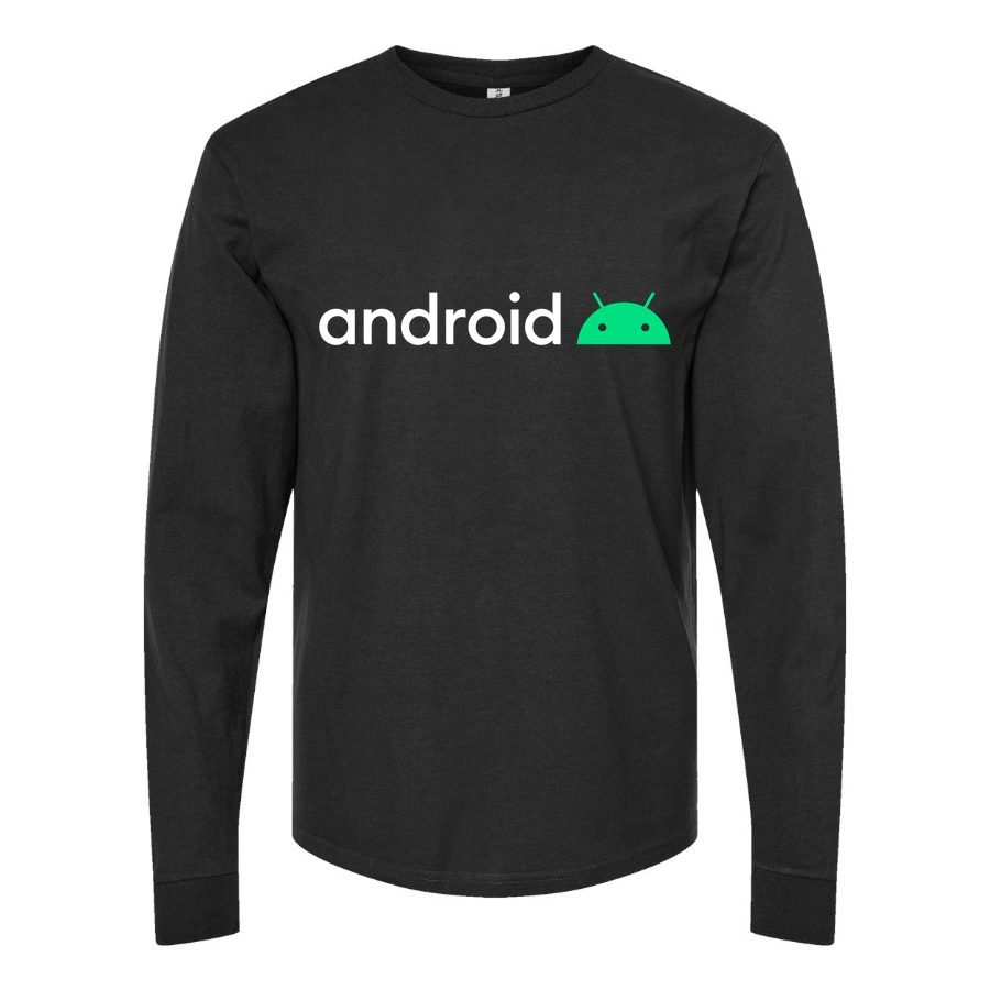 Men's Android-Logo White Long sleeves Cotton Blend T-Shirt - Black