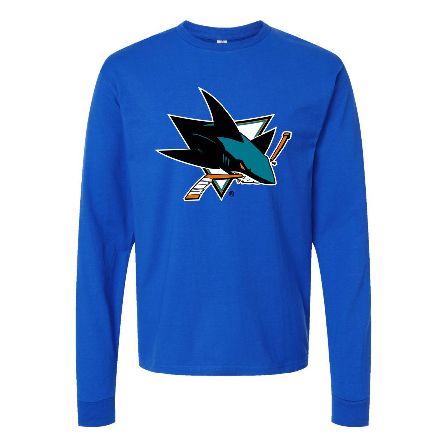 Men's San Jose Sharks Long sleeves Cotton Blend T-Shirt - Blue