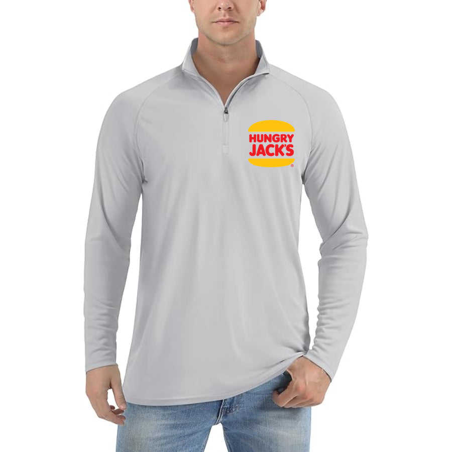 Logo Hungry Jacks quarter-zip athletic shirt in Light Gray