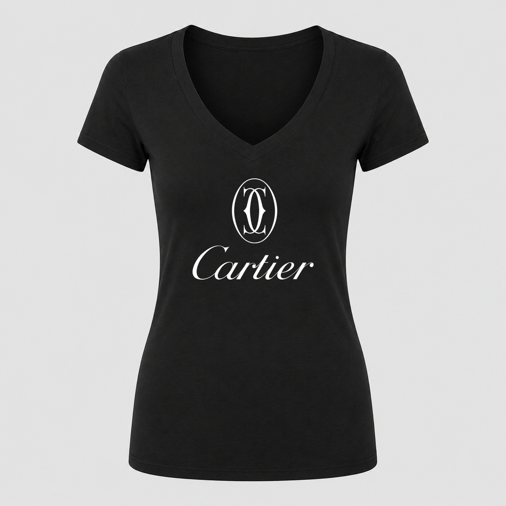 Women's Cartier White Design V Neck T-Shirt in black