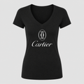 Women's Cartier White Design V Neck T-Shirt in black