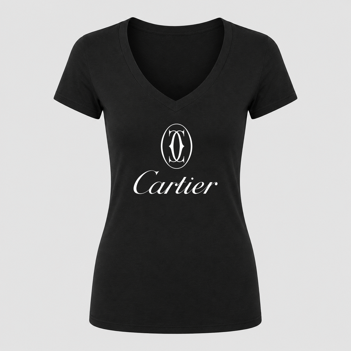 Women's Cartier White Design V Neck T-Shirt in black