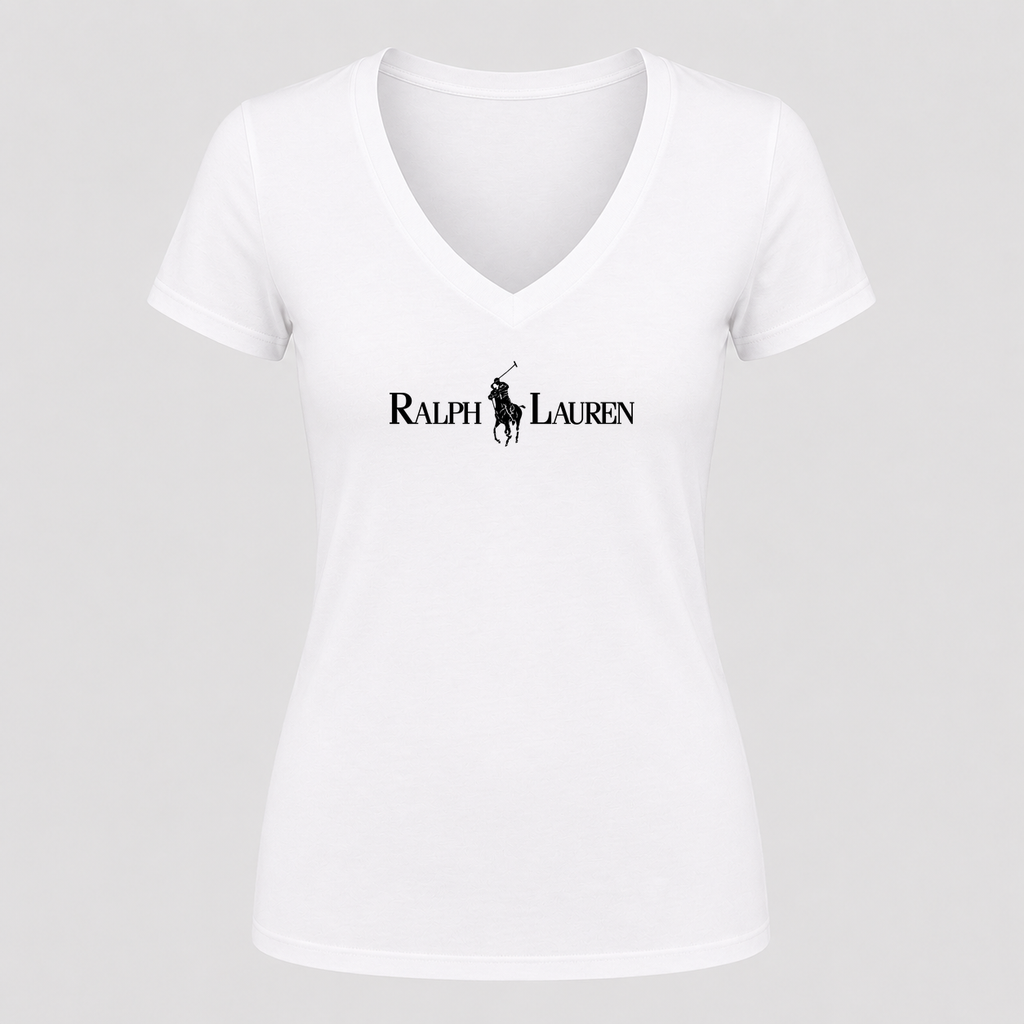 Women's Polo Ralph Lauren Black Design V Neck T-Shirt in white