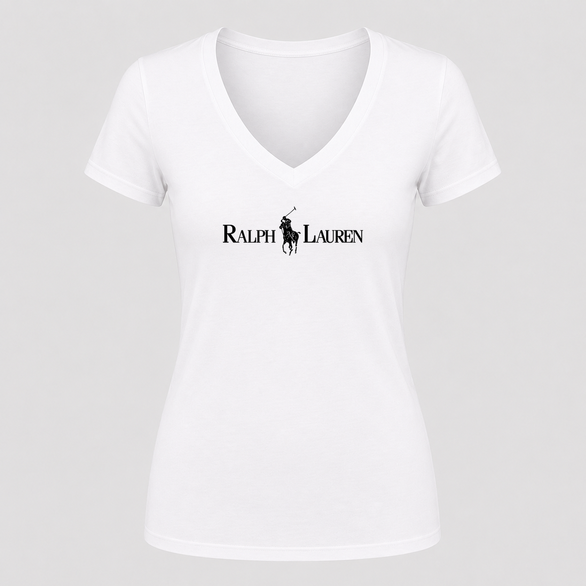 Women's Polo Ralph Lauren Black Design V Neck T-Shirt in white