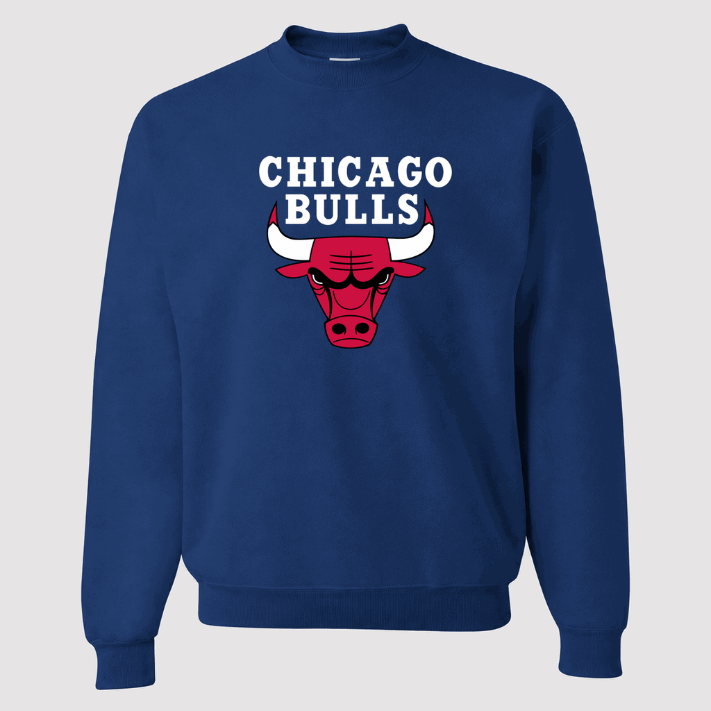 Men's Chicago Bulls White Logo Crewneck Sweatshirt - Blue
