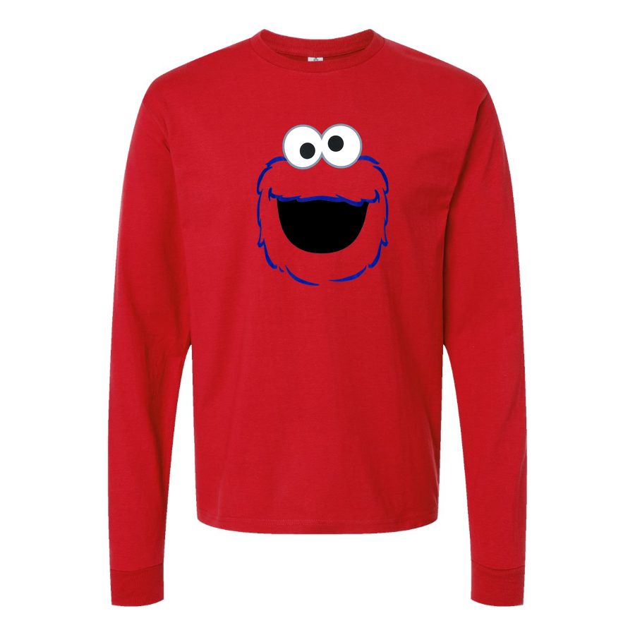 Men's Cookie Monster Long sleeves Cotton Blend T-Shirt - Red