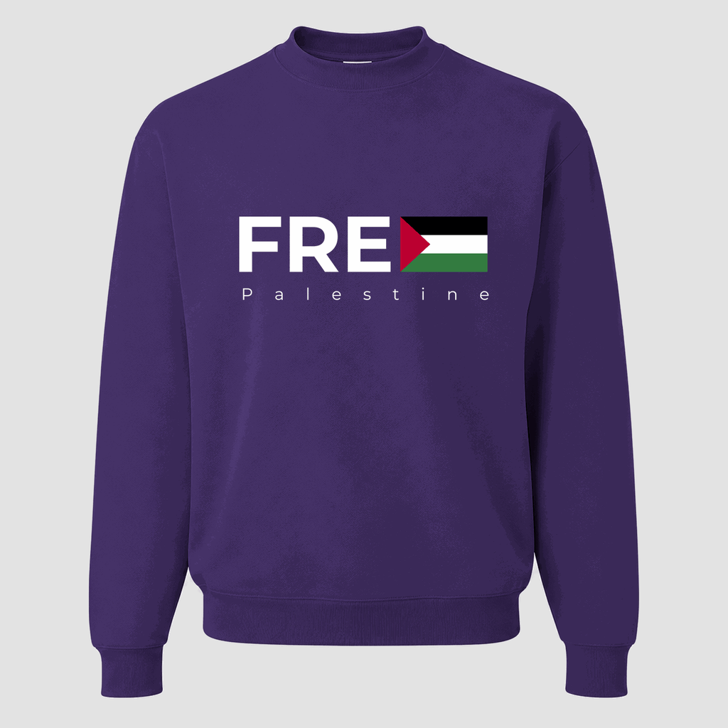 Men's Free Palestine White Logo Crewneck Sweatshirt - Purple