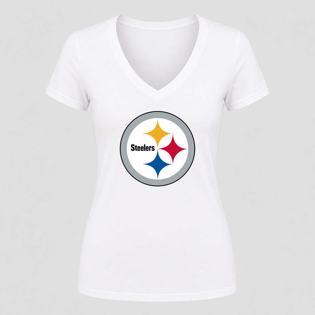 Women's Pittsburgh Steelers V Neck T-Shirt in white