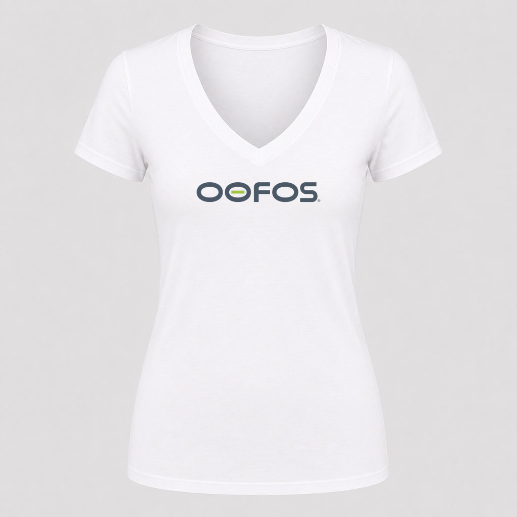 Women's OOFOS V Neck T-Shirt in white