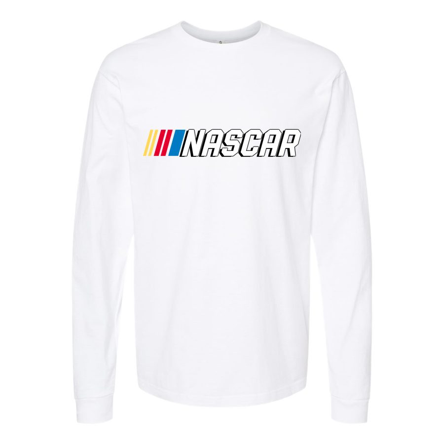 Men's nascar logo Long sleeves Cotton Blend T-Shirt - White