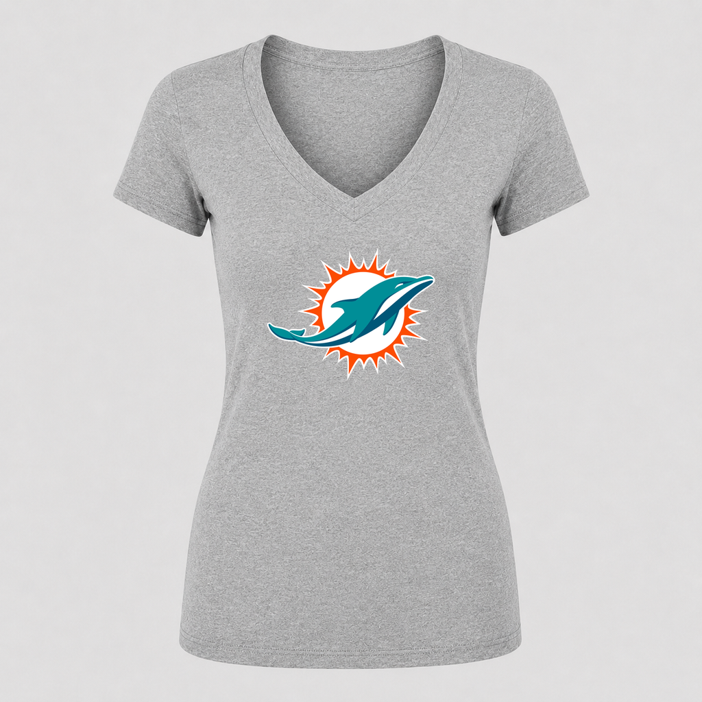Women's Miami Dolphins V Neck T-Shirt in gray