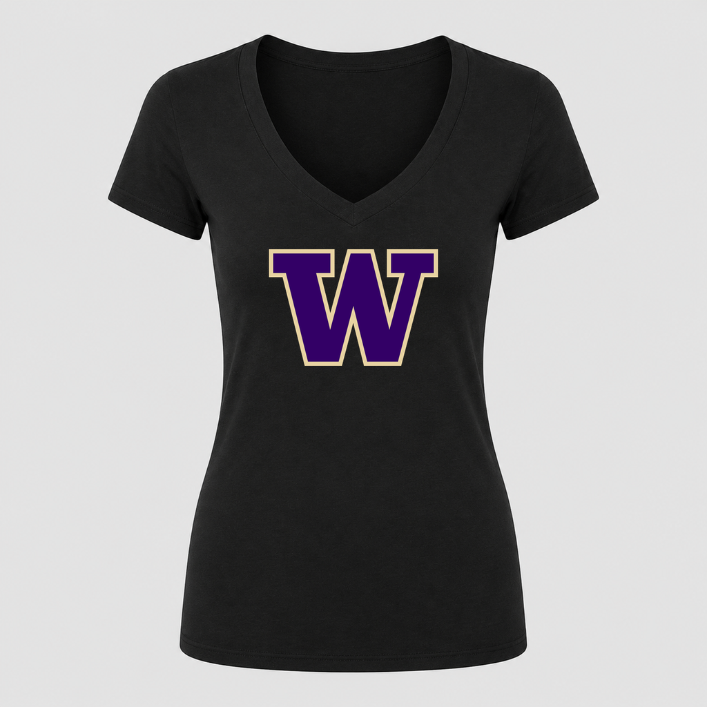Women's Washington Huskies V Neck T-Shirt in black