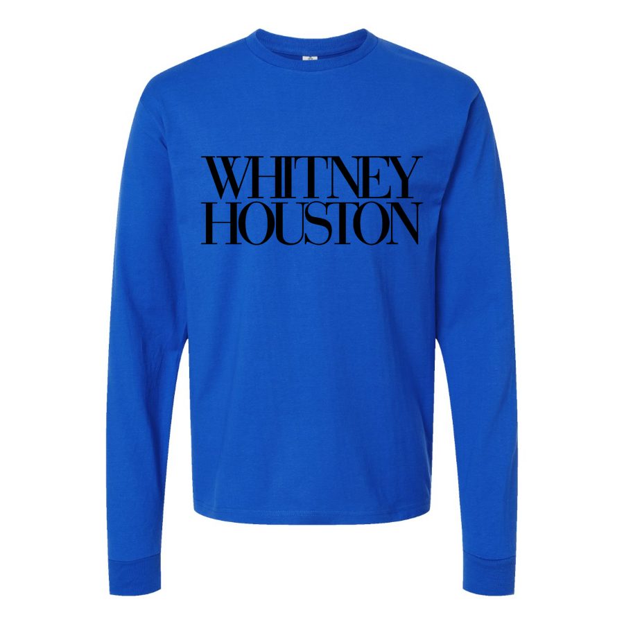 Men's Whitney-Houston-Logo Long sleeves Cotton Blend T-Shirt - Blue