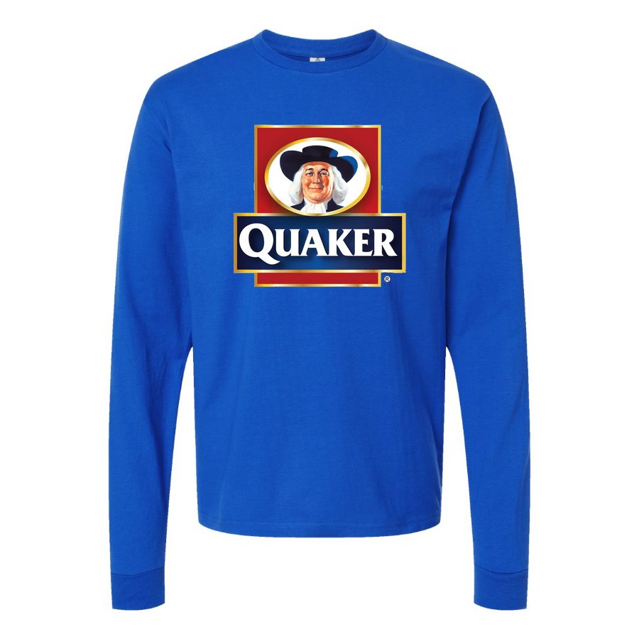 Men's Quaker-Logo-food Long sleeves Cotton Blend T-Shirt - Blue