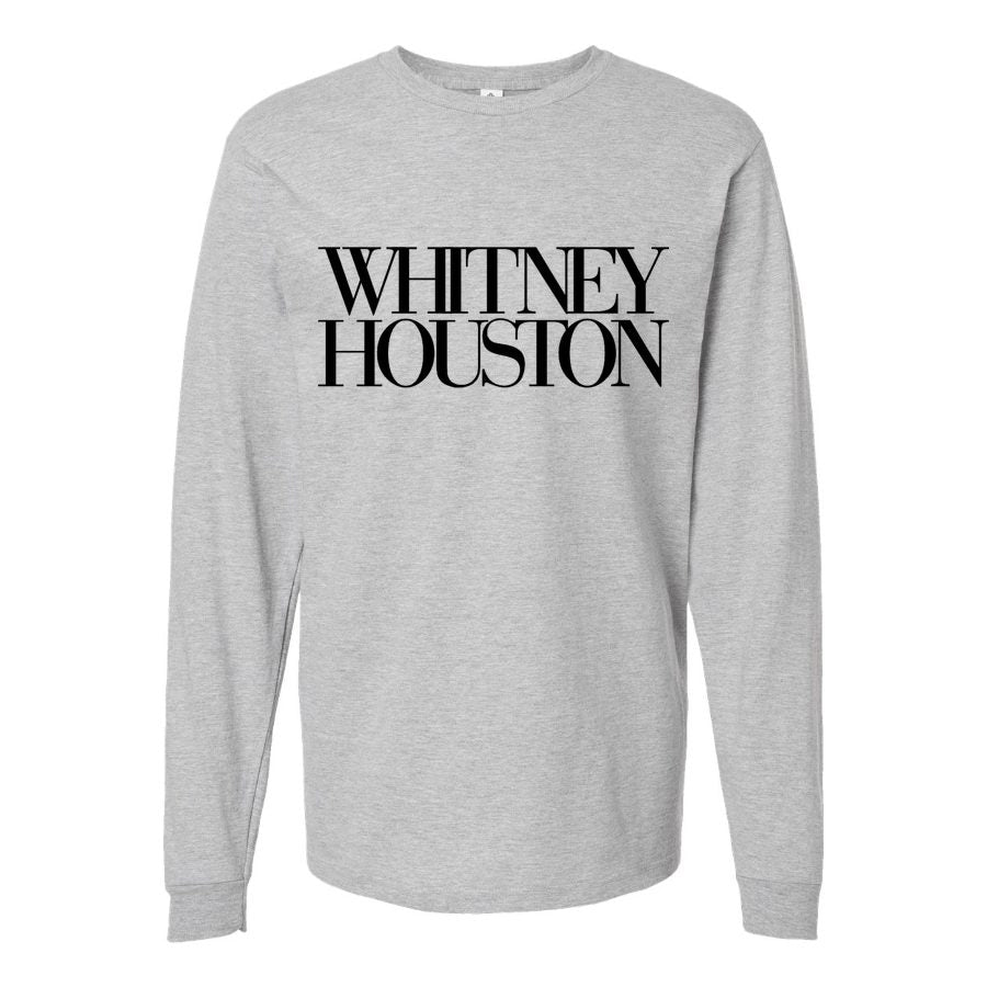 Men's Whitney-Houston-Logo Long sleeves Cotton Blend T-Shirt - Gray