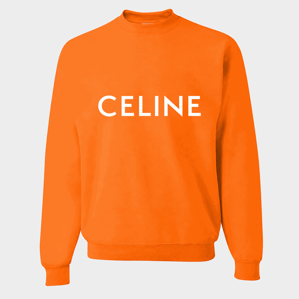 Men's Celine White Logo Crewneck Sweatshirt - Orange