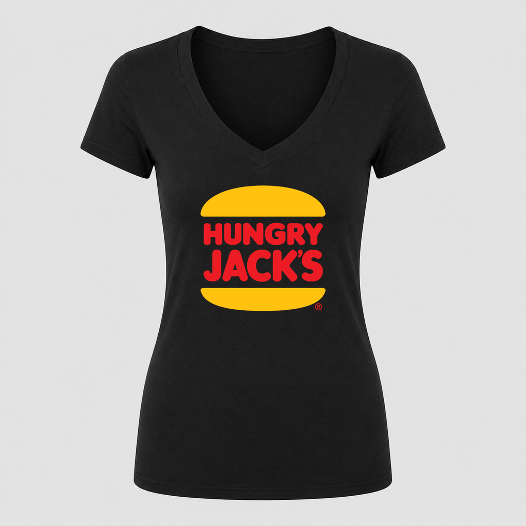 Women's Hungry Jack's V Neck T-Shirt in black