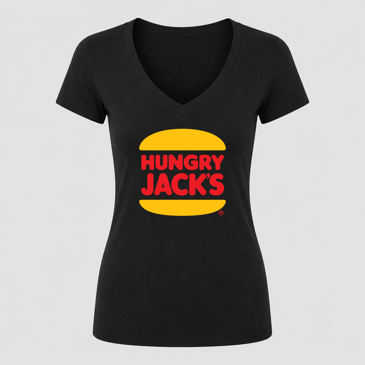 Women's Hungry Jack's V Neck T-Shirt in black
