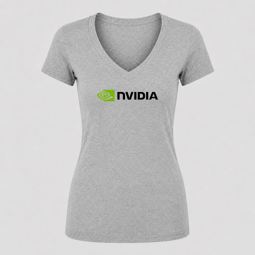 Women's NVIDIA V Neck T-Shirt in gray