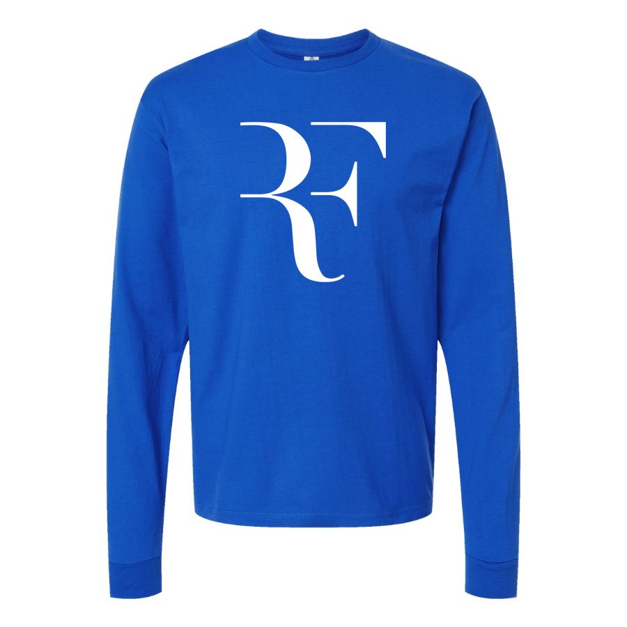 Men's Roger-Federer-logo-white Long sleeves Cotton Blend T-Shirt - Blue