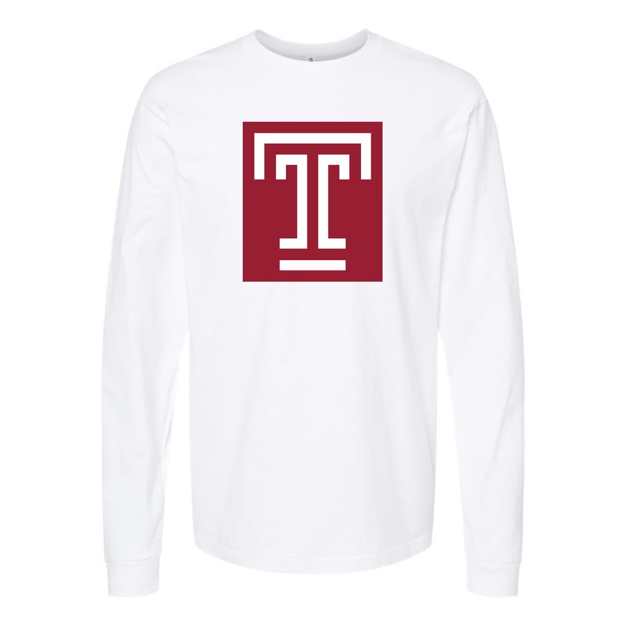 Men's Temple Owls Logo Long sleeves Cotton Blend T-Shirt - White