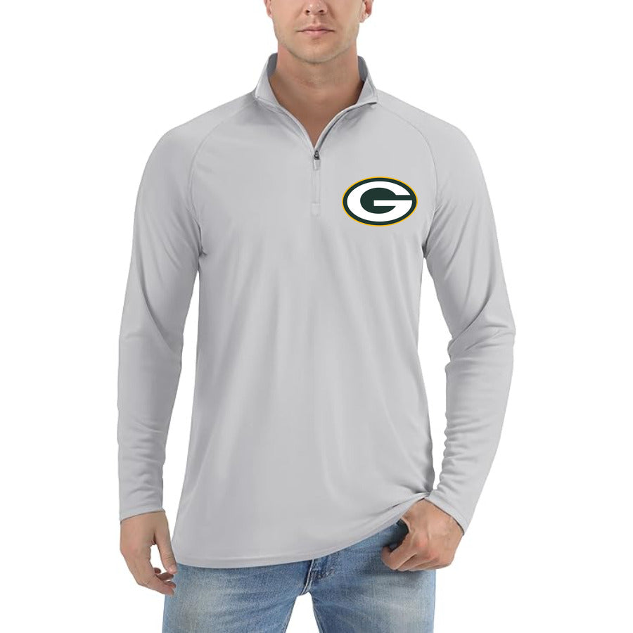 Green Bay Packers quarter-zip athletic shirt in Light Gray
