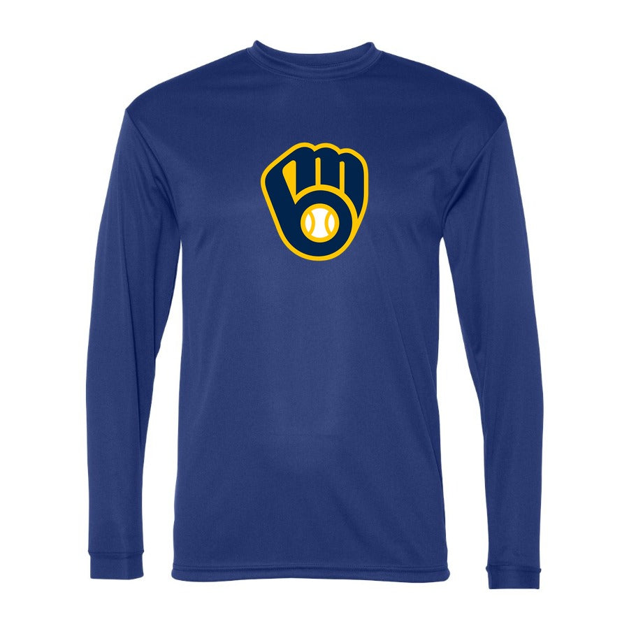 Men's Milwaukee Brewers Polyester Long Sleeve T-Shirt - Blue