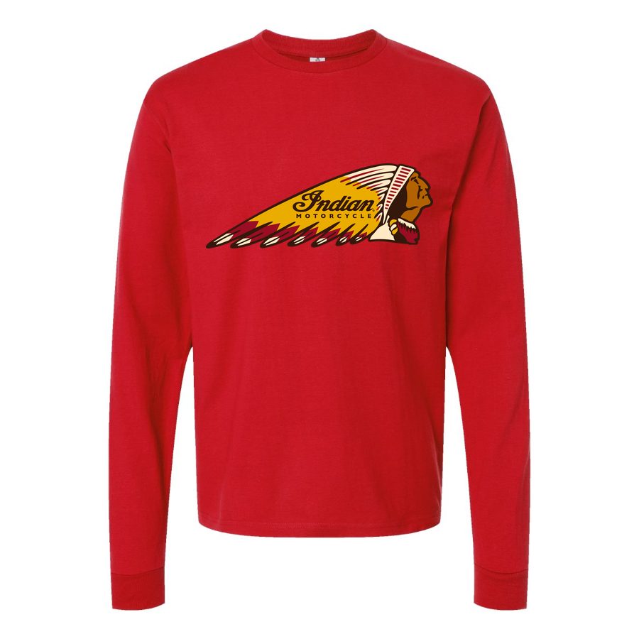 Men's Indian-Motorcycle-Logo Long sleeves Cotton Blend T-Shirt - Red