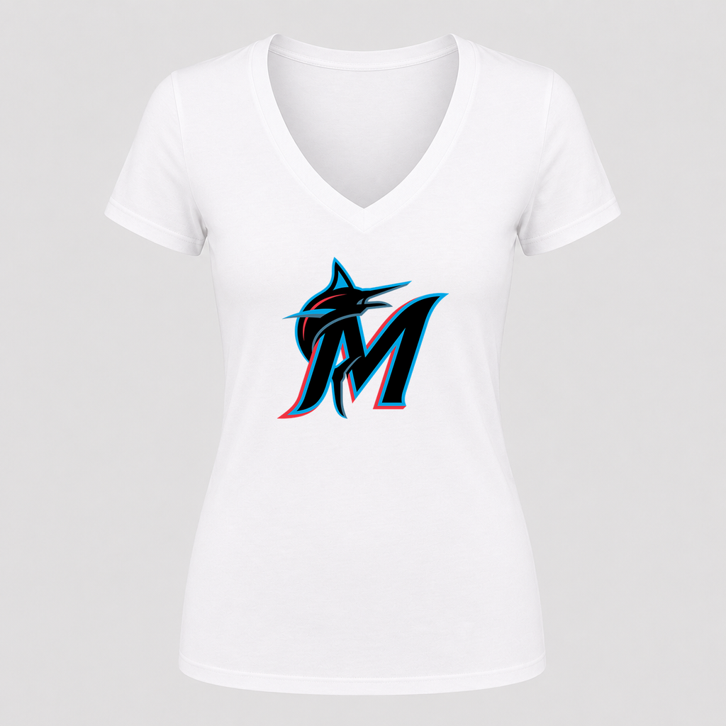 Women's Miami Marlins V Neck T-Shirt in white