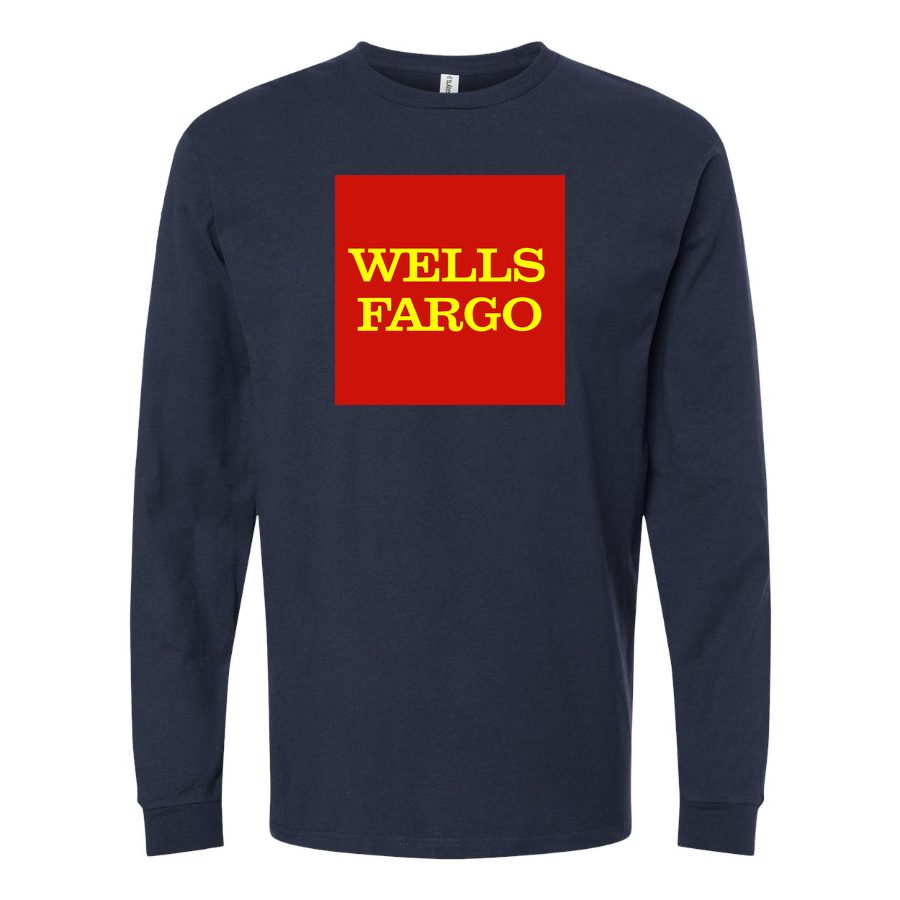 Men's wells-fargo-logo-transparent Long sleeves Cotton Blend T-Shirt - Navy
