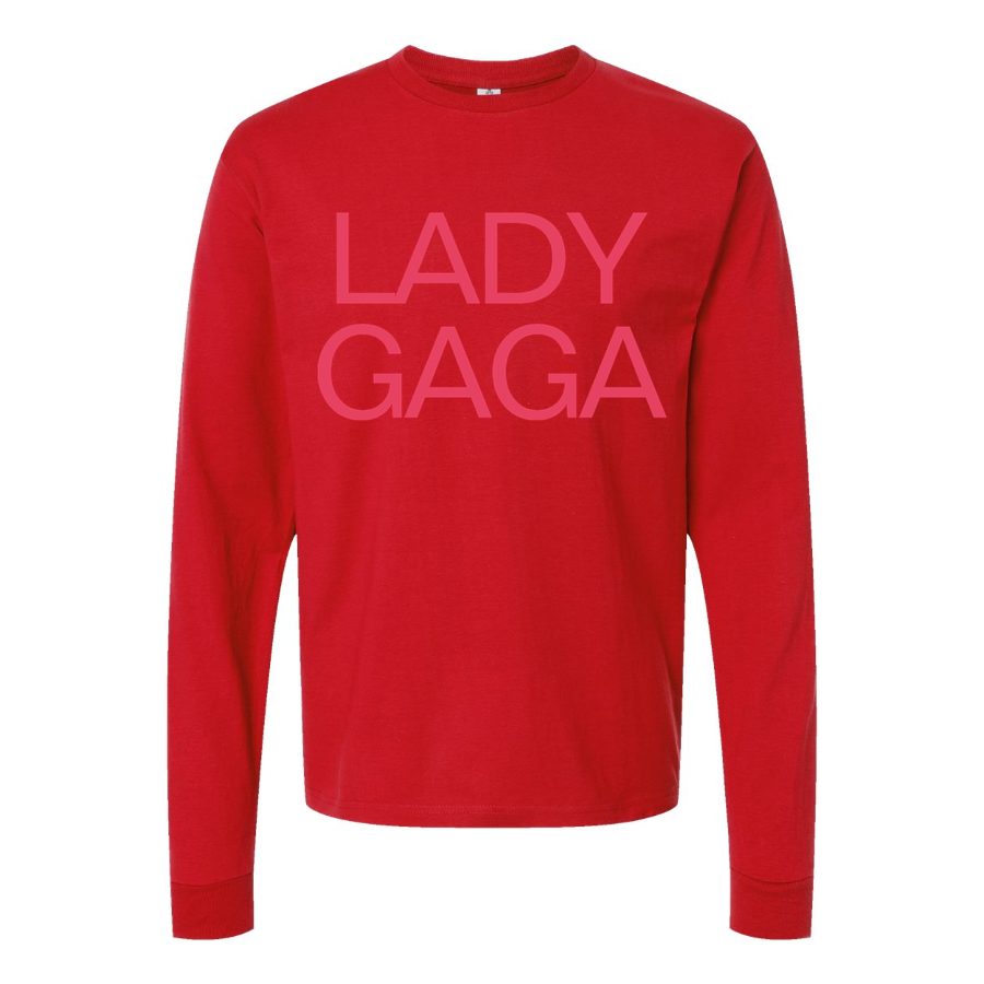 Men's Lady-Gaga-Logo-768x428 Long sleeves Cotton Blend T-Shirt - Red