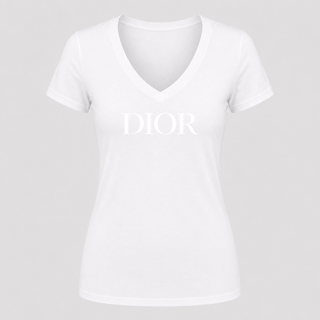 Women's Dior White Alternate Design V Neck T-Shirt in white