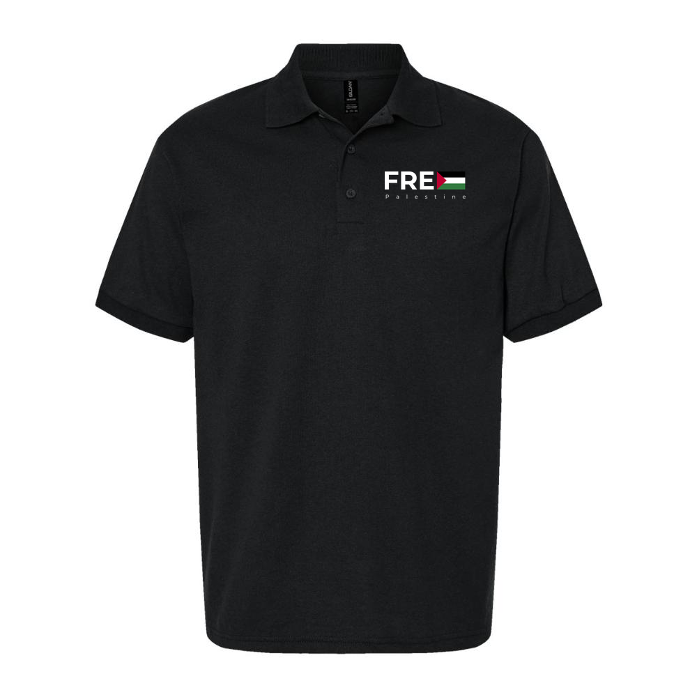 Men's Free Palestine White Logo Dry Blend Polo - Black