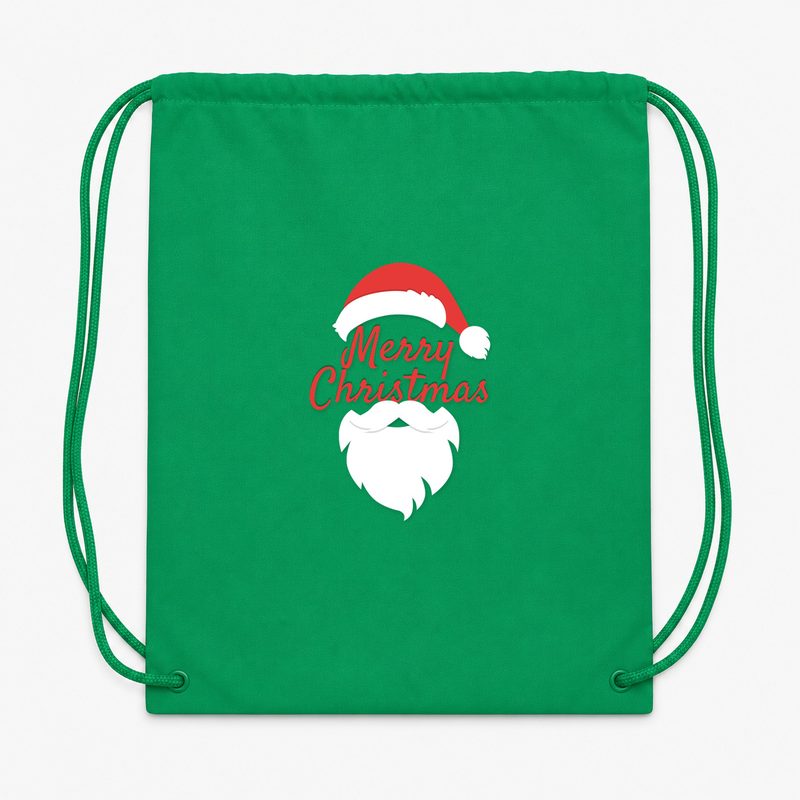 Merry Christmas Santa Drawstring Bag - Green