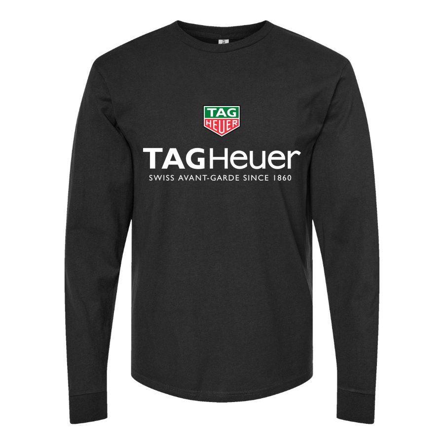 Men's TAG-Heuer-Logo white Long sleeves Cotton Blend T-Shirt - Black