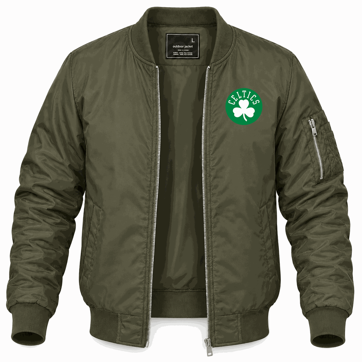 Men's Boston Celtics Lightweight Bomber Jacket - Army Green