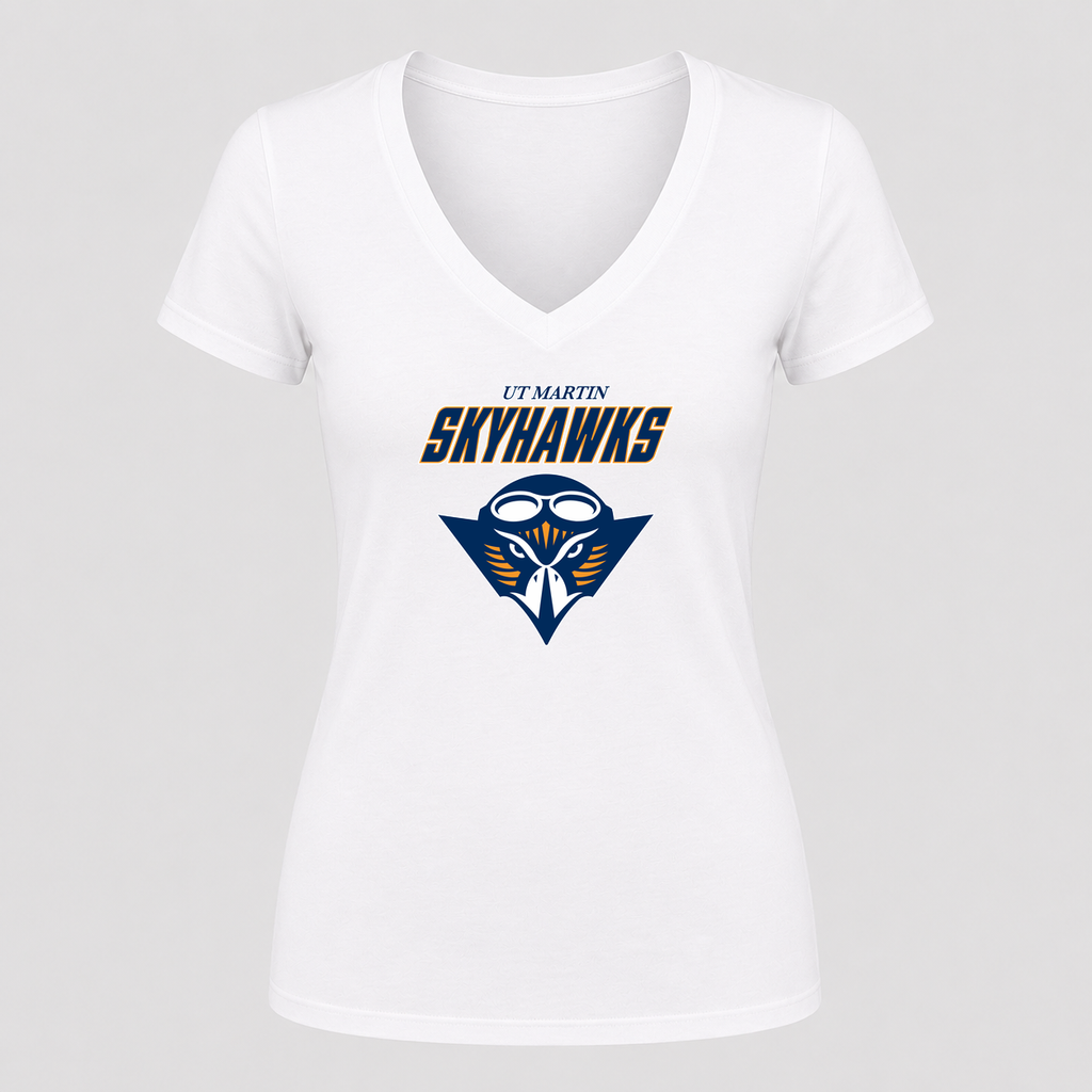Women's Tennessee Martin Skyhawks Alternate Design V Neck T-Shirt in white