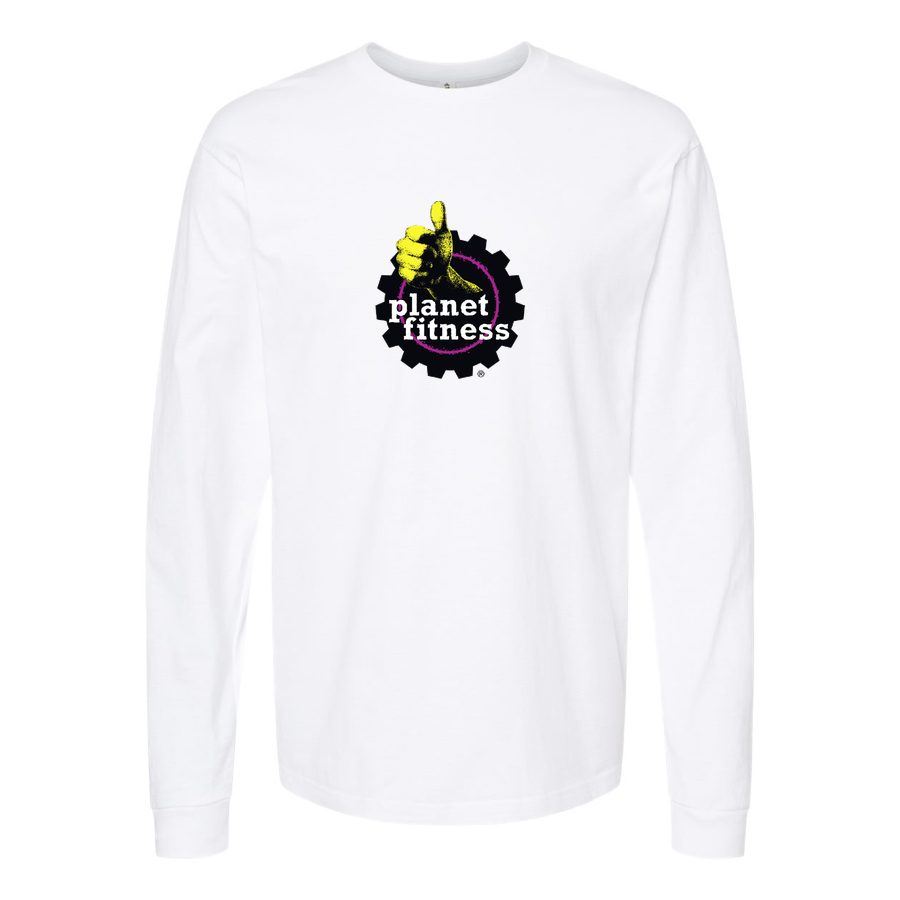 Men's Planet-Fitness-Logo-1024x575 Long sleeves Cotton Blend T-Shirt - White