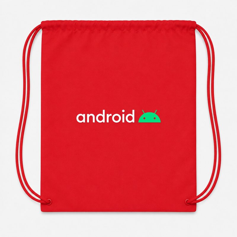 Android White Drawstring Bag - Red