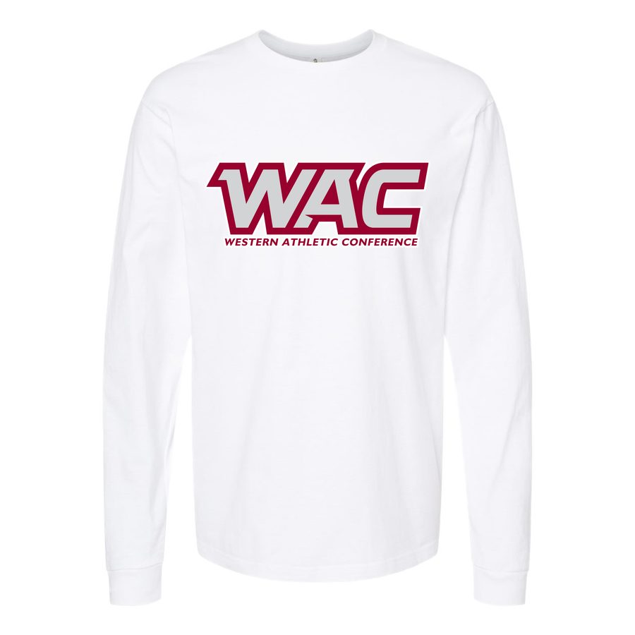 Men's Western Athletic Conference Logo2 Long sleeves Cotton Blend T-Shirt - White