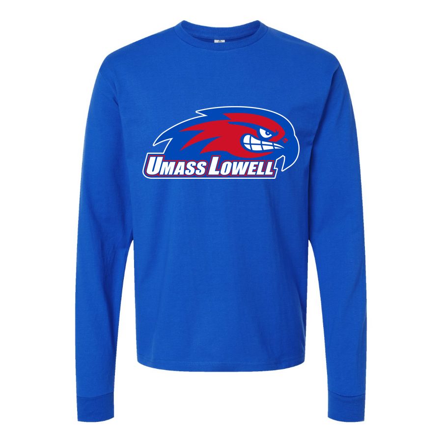 Men's UMass Lowell River Hawks Logo Long sleeves Cotton Blend T-Shirt - Blue