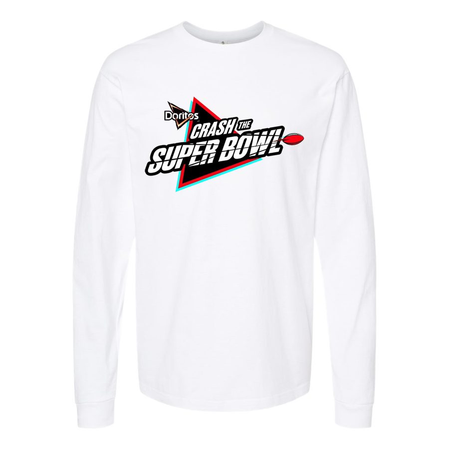 Men's Crash-the-Super-Bowl-Logo Long sleeves Cotton Blend T-Shirt - White