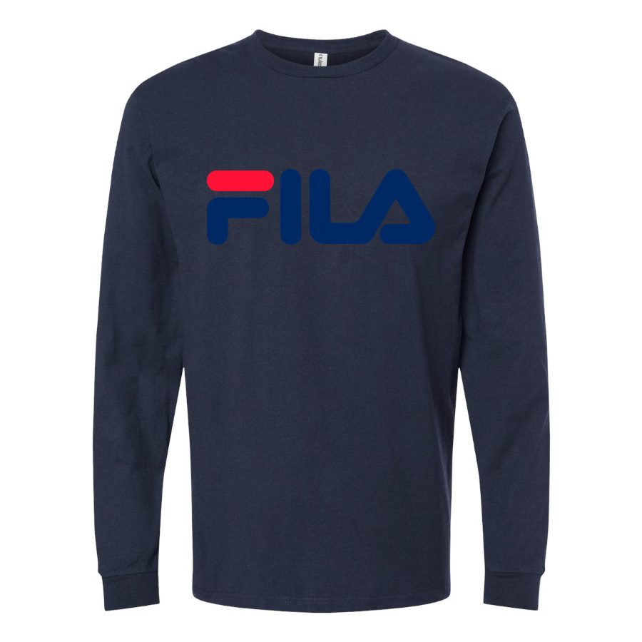 Men's Fila-logo-1536x864 Long sleeves Cotton Blend T-Shirt - Navy